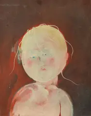 Baby on Maroon Background by Anne Hall, oil on canvas board, sold Mar 2016
