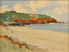 Raymond Wallis, COASTAL SCENE,, 1940, OIL ON BOARD