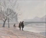 John Balmain, FISHING BY THE PRINCES BRIDGE, OIL ON BOARD