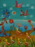 Milan Todd, BIRDS BY THE SEA, OIL ON CANVAS