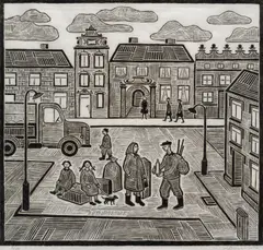 Lidia Groblicka, Village Scene, linocut 2/20