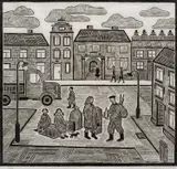 Lidia Groblicka, Village Scene, linocut 2/20