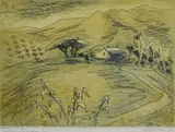 Geoffrey Brown, Highbury Landscape, 1956, coloured etching 5/40
