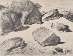 Boulders at Werri Beach by Lloyd Rees, lithograph 54/80, sold Feb 2016