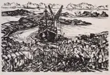 Jan Senbergs, Unloading at Mawson, 1987, lithograph 23/25