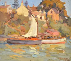 Horace Trenerry, Harbourside, Sydney, c.1922, oil on canvasboard