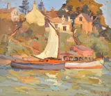 Horace Trenerry, Harbourside, Sydney, c.1922, oil on canvasboard