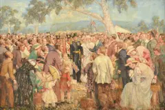 Marie Tuck, The Proclamation, Glenelg,, 1936, oil on canvasboard