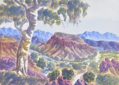 Otto Pareroultja, Central Australian Landscape with Gum Tree, watercolour