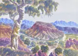 Otto Pareroultja, Central Australian Landscape with Gum Tree, watercolour