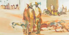 Jacqueline Hick, Men and Dogs, acrylic on card