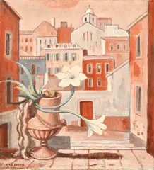 Rex Wood, Vase on the Window Sill, Portugal, oil on canvasboard