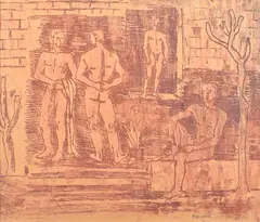 Rex Wood, Bath House, monotype