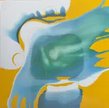 Joseph Stanislaus Ostoja-Kotkowski, Abstract (Yellow and Blue), 1977, enamel on metal