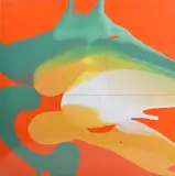 Joseph Stanislaus Ostoja-Kotkowski, Abstract (Orange and Green), 1977, enamel on metal