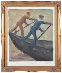 Romeo Costetti, Two Gondoliers, monotype