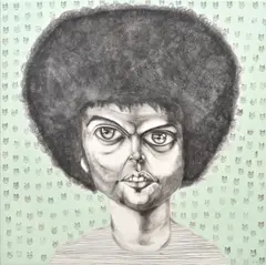 Justin Lee Williams, Untitled (Afro-portrait with Wolves), 2011, mixed media on canvas
