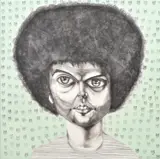Justin Lee Williams, Untitled (Afro-portrait with Wolves), 2011, mixed media on canvas