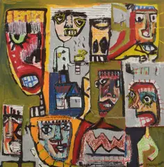 Mark Maglaic, Group of Portraits, Mixed media on canvas