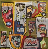 Mark Maglaic, Group of Portraits, Mixed media on canvas