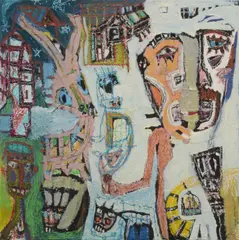 Mark Maglaic, Man With Silver Nose, mixed media on canvas