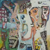 Mark Maglaic, Man With Silver Nose, mixed media on canvas