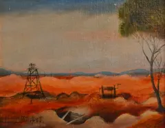 Pro Hart, Old Mine Shaft, oil on board