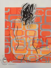 Frank Malerba, Nude (Orange Background), oil on canvas