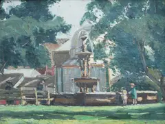 Robert Waden, , FOUNTAIN, BOTANIC PARK, ADELAIDE, OIL ON CANVASBOARD, 25 X 32CM, oil
