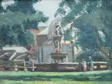 Robert Waden, , FOUNTAIN, BOTANIC PARK, ADELAIDE, OIL ON CANVASBOARD, 25 X 32CM, oil