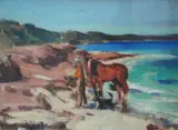 Noel Wood, , HORSE AND RIDER, OIL ON CANVAS ON BOARD, 23 X 32CM, oil