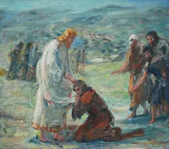 Marie Tuck, , RECEIVING A BLESSING, OIL ON CANVASBOARD, 30 X 34CM, oil