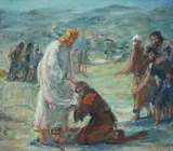 Marie Tuck, , RECEIVING A BLESSING, OIL ON CANVASBOARD, 30 X 34CM, oil