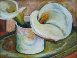 Ruby Perchard Henty, , LILIES 1950, OIL ON CANVAS, 24 X 29CM, oil