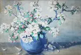 Gwen Barringer, , BLOSSOMS IN BLUE VASE, WATERCOLOUR, 38 X 54CM, watercolor