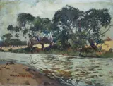 , RIVERSIDE GUMS 1905, OIL ON CANVASBOARD, 25 X 32CM by Hayley Lever, oil, sold Dec 2015