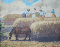 James Ferries, , BAILING HAY 1892, OIL ON CANVASBOARD, 20 X 25CM, oil