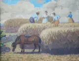 James Ferries, , BAILING HAY 1892, OIL ON CANVASBOARD, 20 X 25CM, oil