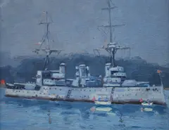 Robert Waden, , HMAS ENDEAVOUR IV 1919, OIL ON CANVASBOARD, 20 X 25CM, oil