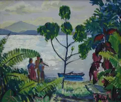 , TROPICAL LANDSCAPE, OIL ON BOARD, 37 X 43.5CM by Noel Wood, oil, sold Dec 2015