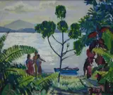 Noel Wood, , TROPICAL LANDSCAPE, OIL ON BOARD, 37 X 43.5CM, oil