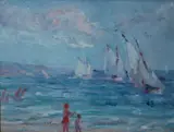 Marie Tuck, , DAY AT THE BEACH, OIL ON CANVASBOARD, 14 X 19CM, oil