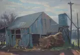 Travis Webber, , SHED WITH CHICKENS, OIL ON CANVASBOARD, 31 X 46CM, oil