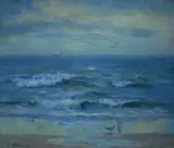 Leila Constance McNamara, , BEACH SCENE WITH SEAGULLS, OIL ON CANVASBOARD, 23 X 26CM, oil