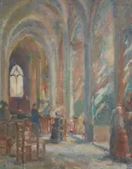Marie Tuck, , INTERIOR OF REIMS CATHEDRAL, FRANCE, OIL ON BOARD, 40 X 32CM, oil