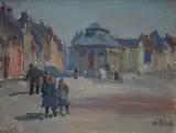 Marie Tuck, , VILLAGE SQUARE, ETAPLES, OIL ON CANVASBOARD, 19 X 26CM, oil