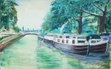 Lisette Kohlhagen, , HOUSE BOATS, REGENT CANAL, LONDON, OIL ON BOARD, 41 X 65CM, oil