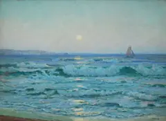 James Ashton, , MOONLIGHT SEASCAPE, OIL ON BOARD, 44 X 59CM, oil
