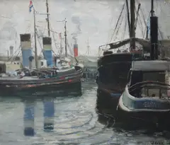 John Giles, , FISHING BOATS, OIL ON CANVASBOARD, 33 X 39CM, oil