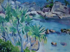 , SEA SHORE NORTH QUEENSLAND, OIL ON COMPOSITION BOARD, 22 X 29CM by Noel Wood, oil, sold Dec 2015
